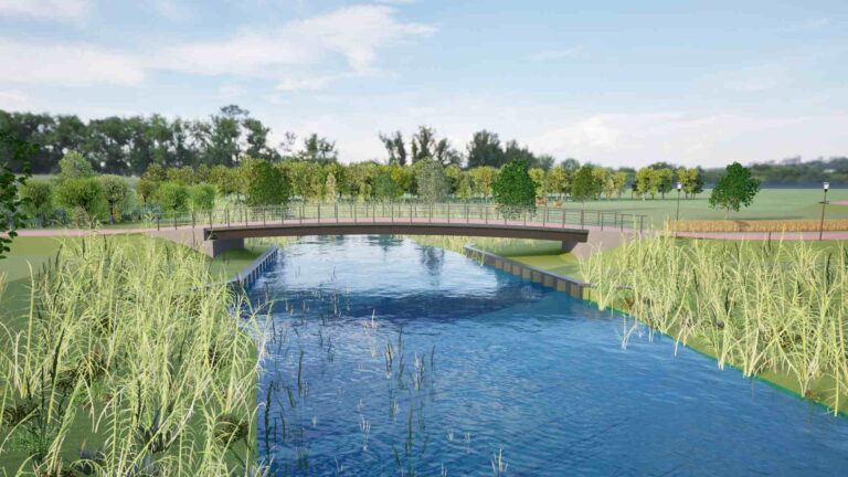 Artist impression van de nieuwe brug over de Dommelpas